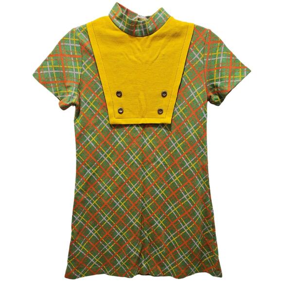 1960s Vintage Green OJ Yellow Children's Growing Girl Perma-Prest Dress Size 10 - Picture 1 of 7